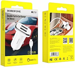 Автомобильное зарядное устройство Borofone BZ12 Lasting Power 2USB 2.4A + Micro USB Cable White - миниатюра 4