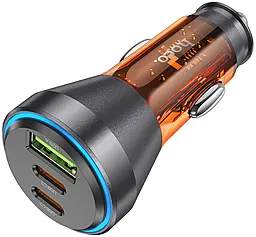 Автомобильное зарядное устройство Hoco NZ12D 60w PD 2xUSB-C/USB-A ports car charger black/orange - фото Автомобильное зарядное устройство Hoco NZ12D 60w PD 2xUSB-C/USB-A ports car charger black/orange