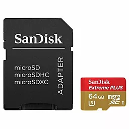 Карта пам'яті SanDisk microSDXC 64GB Extreme Plus Class 10 UHS-1 U3 + SD-адаптер (SDSQXSG-064G-GE6CA) - фото Карта пам'яті SanDisk microSDXC 64GB Extreme Plus Class 10 UHS-1 U3 + SD-адаптер (SDSQXSG-064G-GE6CA)