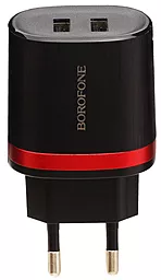 Сетевое зарядное устройство Borofone BA7A FlashPlug 2.1a 2xUSB-A ports charger black - фото Сетевое зарядное устройство Borofone BA7A FlashPlug 2.1a 2xUSB-A ports charger black