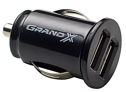 Автомобільний зарядний пристрій Grand-X 2.1a 2xUSB-A ports car charger black (CH-02)