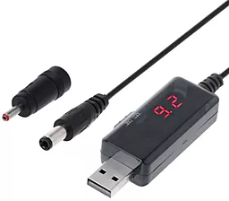 USB Кабель Dynamode з перетворювачем 5V -> 9V/12V USB-A - DC 5.5x2.1mm + 3.5x1.35 перехідник (KWS-912V)