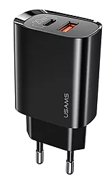 Сетевое зарядное устройство с быстрой зарядкой Usams T35 USB/Type-C QC/PD3.0 20W 3A Black