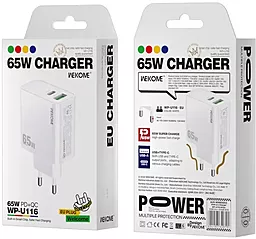 Мережевий зарядний пристрій з швидкою зарядкою WK Wekome 65W USB-A-C Charger White (WP-U116) - мініатюра 5