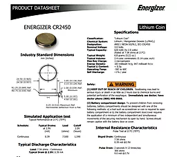 Батарейки Energizer CR2450 1шт 3 V - мініатюра 3