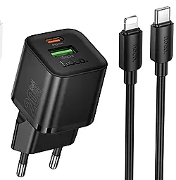 Мережевий зарядний пристрій Hoco N65 Ingenious 20w GaN PD USB-C/USB-A ports charger + USB-C to Lightning cable black - фото Мережевий зарядний пристрій Hoco N65 Ingenious 20w GaN PD USB-C/USB-A ports charger + USB-C to Lightning cable black