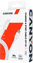 USB PD Кабель Canyon 20w 3a 2m USB Type-C - Lightning cable white (CNE-CFI12W) - мініатюра 2