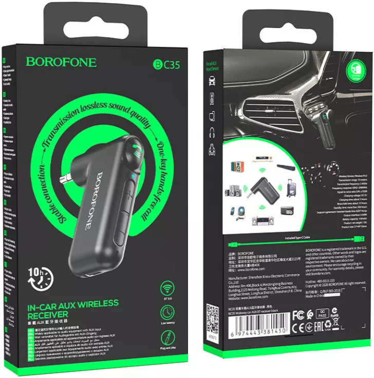 Блютуз-адаптер Borofone BC35 Wideway Car AUX BT Receiver Black - фото 9