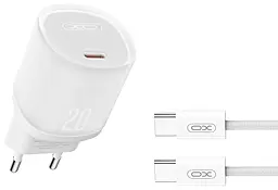 Сетевое зарядное устройство XO L143 20w PD USB-C fast charger + USB-C to USB-C cable white - фото Сетевое зарядное устройство XO L143 20w PD USB-C fast charger + USB-C to USB-C cable white