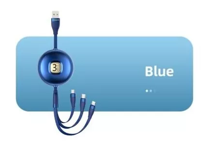 Універсальний кабель Usams U69 Retractable 3-in-1 USB-A to Type-C/Lightning/micro USB 10w 1м сable Blue - фото 2