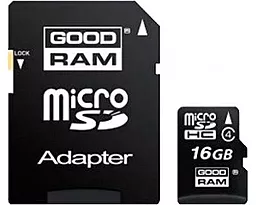 Карта пам'яті GooDRam microSDHC 16GB Class 4 + SD-адаптер (SDU16GHCAGRR4)