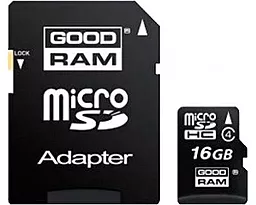 Карта пам'яті GooDRam microSDHC 16GB Class 4 + SD-адаптер (SDU16GHCAGRR4) - фото Карта пам'яті GooDRam microSDHC 16GB Class 4 + SD-адаптер (SDU16GHCAGRR4)