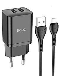 Сетевое зарядное устройство Hoco N25 2.1a 2xUSB-A ports charger + Lightning cable black - фото Сетевое зарядное устройство Hoco N25 2.1a 2xUSB-A ports charger + Lightning cable black