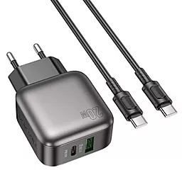 Мережевий зарядний пристрій Borofone BAS54A Absolute 20w PD/QC USB-C/USB-A ports charger + USB-C to USB-C cabel black - фото Мережевий зарядний пристрій Borofone BAS54A Absolute 20w PD/QC USB-C/USB-A ports charger + USB-C to USB-C cabel black