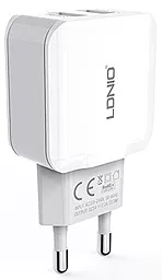 Мережевий зарядний пристрій LDNio 2 usb 2.4A White (A2202)