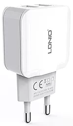 Мережевий зарядний пристрій LDNio DL-A2202 2.4a 2xUSB-A ports charger white - фото Мережевий зарядний пристрій LDNio DL-A2202 2.4a 2xUSB-A ports charger white