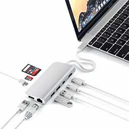 Мультипортовый USB Type-C хаб Satechi USB-C -> HDMI/DisplayPort/Gigabit Ethernet/3xUSB3.0/Card Reader/Type-C Silver (ST-TCMM8PAS) - миниатюра 7