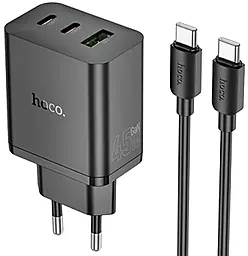 Мережевий зарядний пристрій Hoco N50 Scenery 45w GaN PD 2xUSB-C/USB-A ports charger + USB-C to USB-C cable black - фото Мережевий зарядний пристрій Hoco N50 Scenery 45w GaN PD 2xUSB-C/USB-A ports charger + USB-C to USB-C cable black
