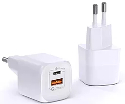 Сетевое зарядное устройство WIWU 33w PD/QC USB-C/USB-A ports home charger white (Wi-U008) - миниатюра 4