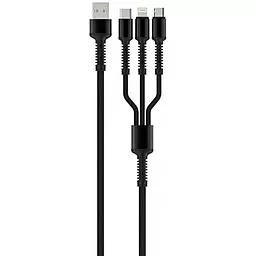 USB Кабель ColorWay 20W 4A 3-in-1 USB to Type-C/Lightning/micro USB cable black (CW-CBU3003-GR)