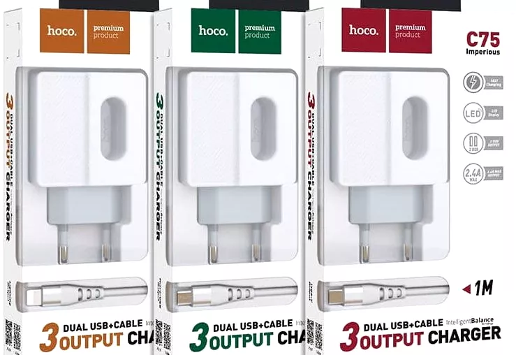 Мережевий зарядний пристрій Hoco C75 2.4a 2xUSB-A ports charger + micro USB cable white - фото 8