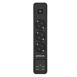 Сетевой фильтр (удлинитель) Proove Power Strip P-03 3000w 10a 4xUSB-A/2xUSB-C порта 3 розетки 2м с выключателем чёрный - фото Сетевой фильтр (удлинитель) Proove Power Strip P-03 3000w 10a 4xUSB-A/2xUSB-C порта 3 розетки 2м с выключателем чёрный