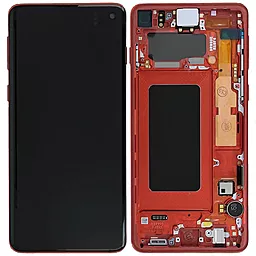 Дисплей Samsung Galaxy S10 G973 з тачскріном і рамкою, сервісний оригінал, Cardinal Red