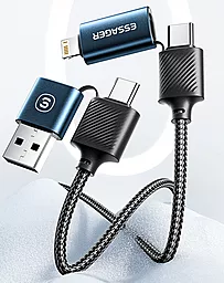 USB PD Кабель Essager 65W 3A 4-in-1 USB-C+A to USB Type-C/Lightning cable blue - мініатюра 5
