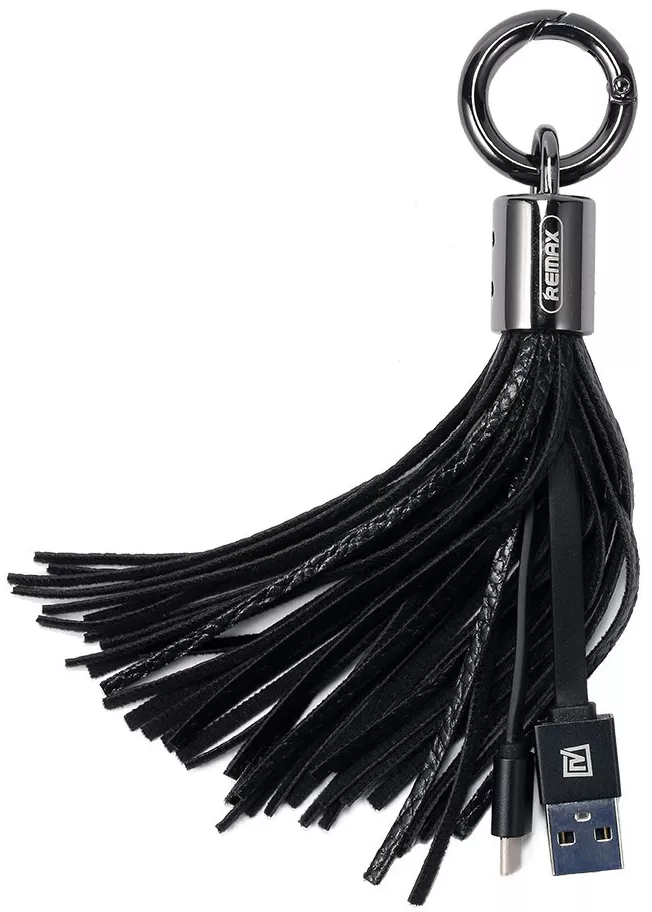 Кабель Remax Tassels Ring USB-A - micro USB 12w 2.4a 0.2м cable Black (RC-053m) - фото 1
