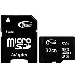Карта памяти Team microSDHC 32GB 500x Class 10 UHS-I U1 + SD-адаптер (TUSDH32GCL10U03) Black