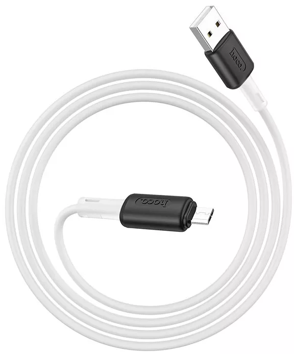 Кабель Hoco X48 Soft Silicone USB-A - micro USB 12w 2.4a 1м cable White - фото 2