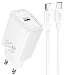 Сетевое зарядное устройство Hoco N62 Gentle 30w GaN PD USB-C fast charger + USB-C to USB-C cable white - фото Сетевое зарядное устройство Hoco N62 Gentle 30w GaN PD USB-C fast charger + USB-C to USB-C cable white