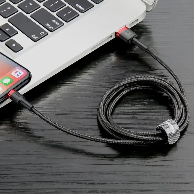 Кабель Baseus Cafule USB-A - Lightning 12w 2.4a 1м cable Black/Red (CALKLF-B19) - фото 7