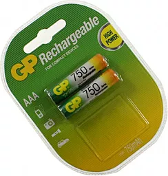 Аккумулятор GP AAA / HR03 750mAh (75AAAHC-UC2) 2шт - фото Аккумулятор GP AAA / HR03 750mAh (75AAAHC-UC2) 2шт