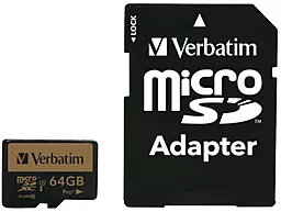 Карта пам'яті Verbatim microSDXC 64GB Pro Plus Class 10 UHS-I U3 + SD-адаптер (44034) - фото Карта пам'яті Verbatim microSDXC 64GB Pro Plus Class 10 UHS-I U3 + SD-адаптер (44034)