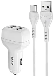 Автомобильное зарядное устройство Hoco Z36 2.4a 2xUSB-A ports car charger + USB-C cable white - фото Автомобильное зарядное устройство Hoco Z36 2.4a 2xUSB-A ports car charger + USB-C cable white