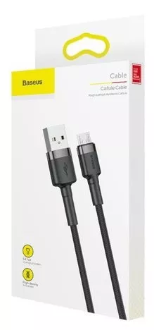 Кабель Baseus Cafule USB-A - micro USB 12w 2.4a 1м cable Grey/Black (CAMKLF-HG1) - фото 5