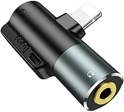 Аудио-переходник Hoco LS32 M-F Lightning -> Lightning + 3.5mm metal gray - фото Аудио-переходник Hoco LS32 M-F Lightning -> Lightning + 3.5mm metal gray
