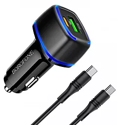 Автомобильное зарядное устройство с быстрой зарядкой Borofone BZ14A Mercury 20w PD USB-C/USB-A ports car charger + USB-C to USB-C cable black