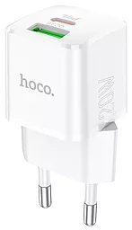 Сетевое зарядное устройство с быстрой зарядкой Hoco N20 20w PD USB-C/USB-A ports fast charger white - фото Сетевое зарядное устройство с быстрой зарядкой Hoco N20 20w PD USB-C/USB-A ports fast charger white