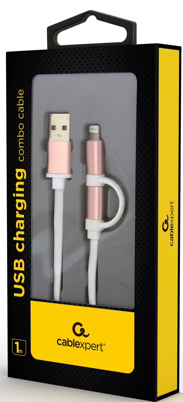 Универсальный кабель Cablexpert 2-in-1 USB-A to Lightning/micro USB 12w 2.4a 1м cable Pink (CC-USB2-AM8PmB-1M-PK) - фото 2