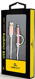 Универсальный кабель Cablexpert 2-in-1 USB-A to Lightning/micro USB 12w 2.4a 1м cable Pink (CC-USB2-AM8PmB-1M-PK) - миниатюра 2 Универсальный кабель Cablexpert 2-in-1 USB-A to Lightning/micro USB 12w 2.4a 1м cable Pink (CC-USB2-AM8PmB-1M-PK) - миниатюра 2