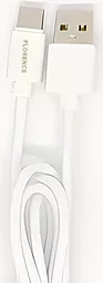Кабель Florence USB-A - Type-C 10w ca1м cable ble White (FL-2110-WT) - миниатюра 3