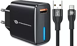 Сетевое зарядное устройство Powermax Eclipse charger 18w QC3.0 USB-A home charger + USB-C cable black - фото Сетевое зарядное устройство Powermax Eclipse charger 18w QC3.0 USB-A home charger + USB-C cable black