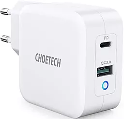 Мережевий зарядний пристрій Choetech 65w GaN PD/QC USB-C/USB-A ports home charger white (PD8002)