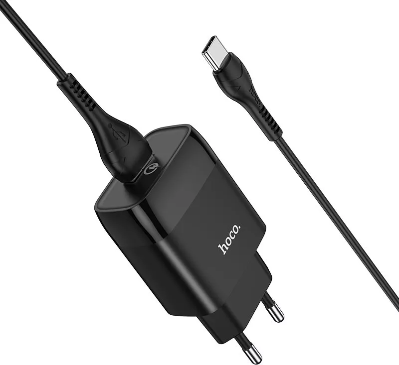 Сетевое зарядное устройство с поддержкой быстрой зарядки Hoco C72Q Glorious 18W 3A + USB-C Cable Black - фото 2