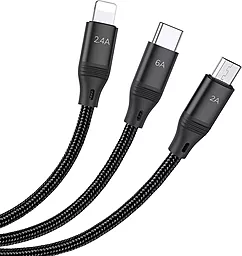 Кабель USB Hoco U104 Ultra 3-in-1 USB to Type-C/Lightning/micro USB сable black - миниатюра 3