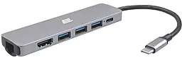 Мультипортовый USB Type-C хаб 2E Slim Aluminum Multi-Port 6-in-1 USB3.0 gray (2EW-2684)