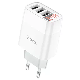 Сетевое зарядное устройство Hoco C93A 3-port Digital Display Ease Charge White