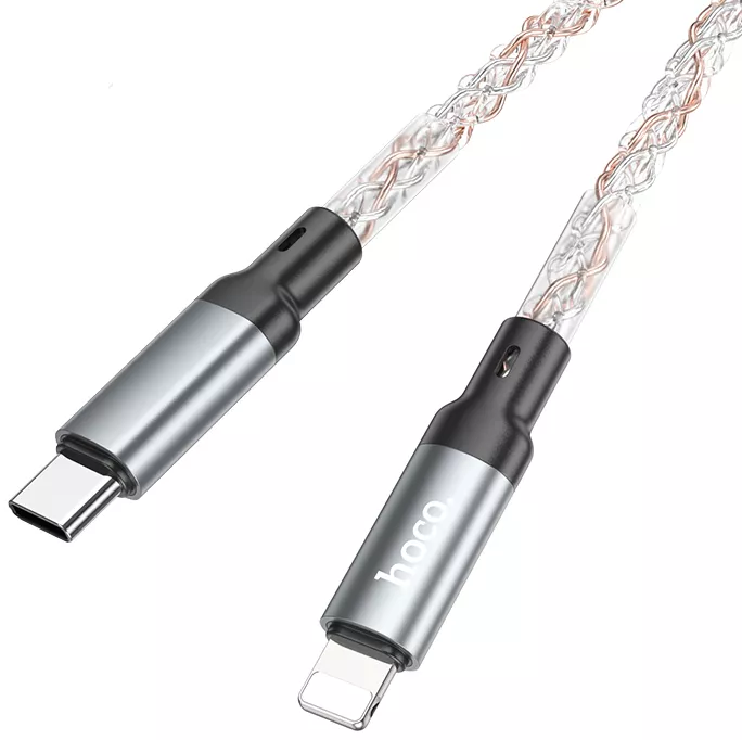 Кабель Hoco U112 LED Shine USB Type-C - Lightning 20w 3a 1м PD сable RGB - фото 3